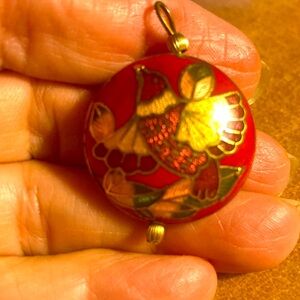 1970s three dimensional cloisonné pendant. Perfect. About the size of quarter.